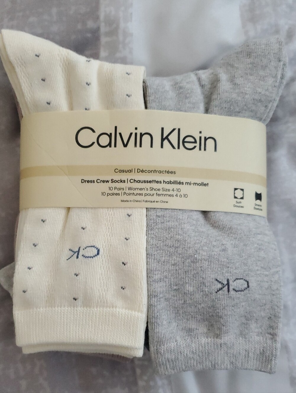 Calvin Klein Men's Dress Crew Socks - Cream & Light Gray (2-Pack)